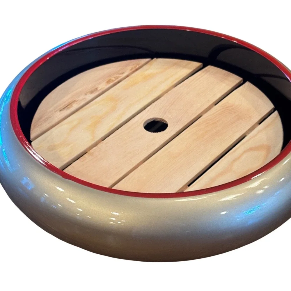 Japanese Sushi Oke Serving Tub Gold Black Red with Wood Insert GCK-208